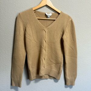 Talbots Petite Made in Italy Wool/Cashmere tan v neck sweater size Small